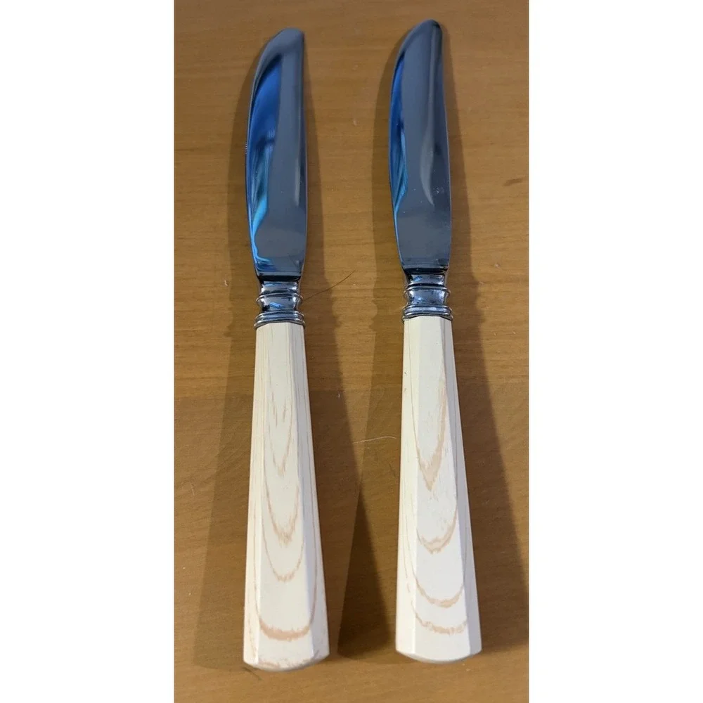 Williams Sonoma Faux Bois Ivory Resin Handle Dinner Knives Set of 2 Replacement